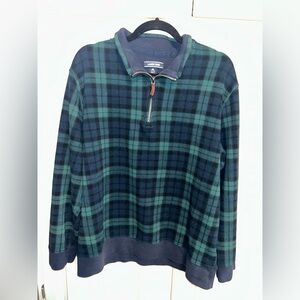 Lands End Mock Flannel 1/4 Zip Sweater Plaid Men XL 46 48 Sweatshirt Green Blue